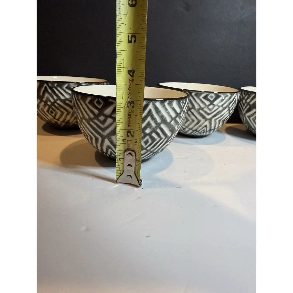 Pier 1 Black White Geometric Bowls Set of 5 Tribal Aztec 5.5